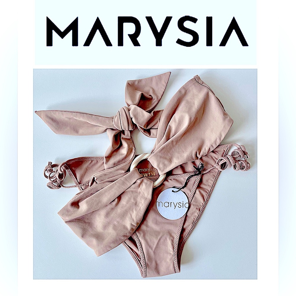 NWT light beige MARYSIA bikini bandeau string tie 2 piece halter XS light tan